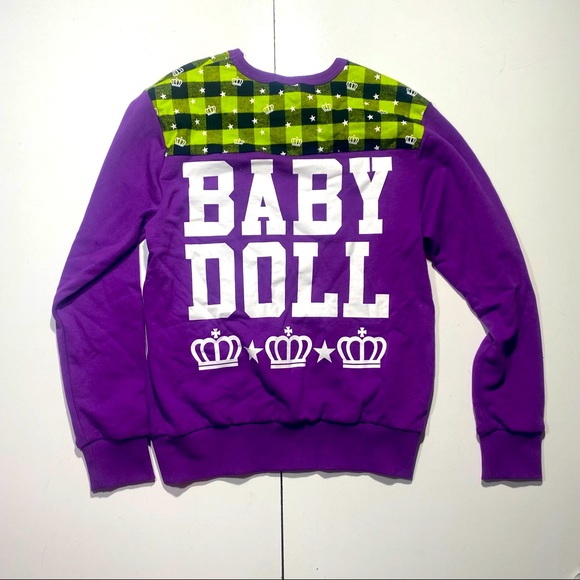 Baby Doll Vintage Japanese Brand Y2K Green Purple Checkered Streetwear Size M - Picture 2 of 13